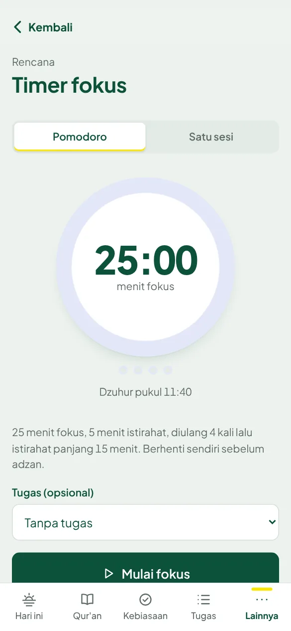 Layar Timer fokus