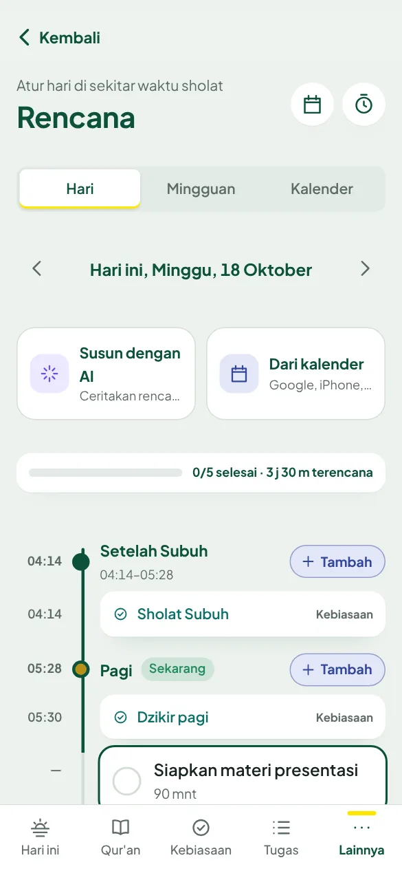 Layar Rencana: hari dibagi per waktu sholat