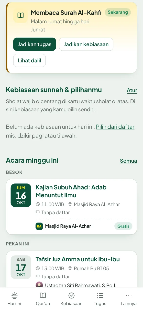 Bagian Acara minggu ini di layar Hari Ini