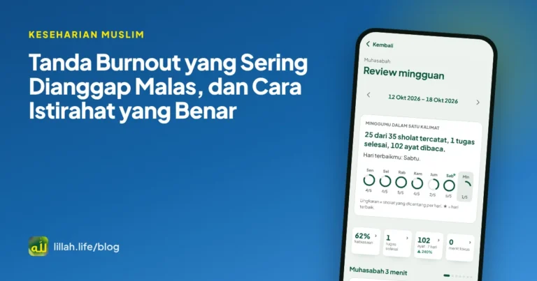 Sampul artikel tanda burnout dan cara istirahat dengan suasana meja kerja yang tenang